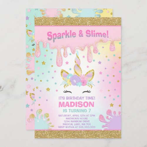 Unicorn Slime Birthday Invitation Slime Party