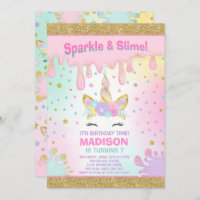 Unicorn Slime Birthday Invitation Slime Party