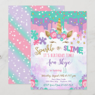 Unicorn Slime Birthday Invitation Slime Party