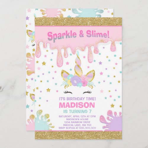 Unicorn Slime Birthday Invitation Slime Party