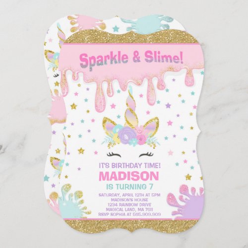 Unicorn Slime Birthday Invitation Slime Party