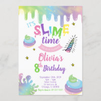 Unicorn Slime Birthday Party Invitation