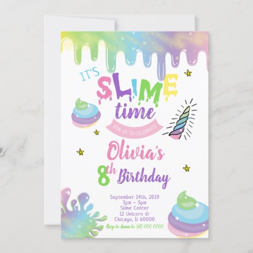 Unicorn Slime Birthday Party Invitation