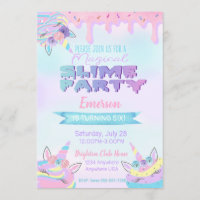 Unicorn Slime Birthday Party invitations, invite