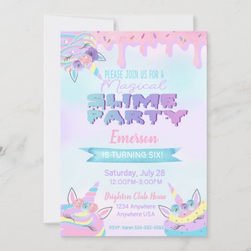 Unicorn Slime Birthday Party invitations invite