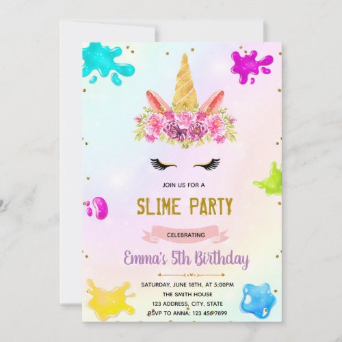 Unicorn slime party invitation