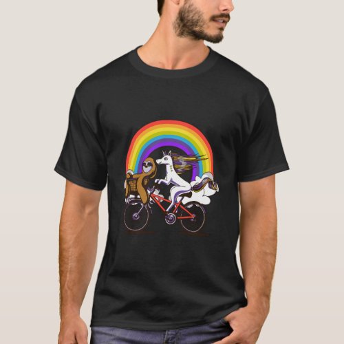 Unicorn Sloth Riding Bicycle Magical Rainbow Girls T_Shirt