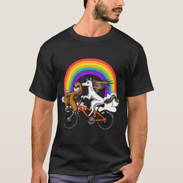 Unicorn Sloth Riding Bicycle T-Shirt (Front)