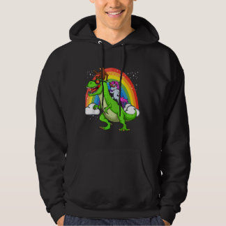 Unicorn Sloth Riding Dinosaur Rex Rainbow Cute Fun Hoodie