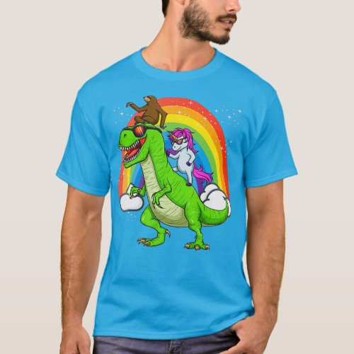 Unicorn Sloth Riding Dinosaur T Rex Rainbow Cute T_Shirt