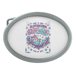 Unicorn Slothicorn Slow Magic Colorful Marketplace Belt Buckle