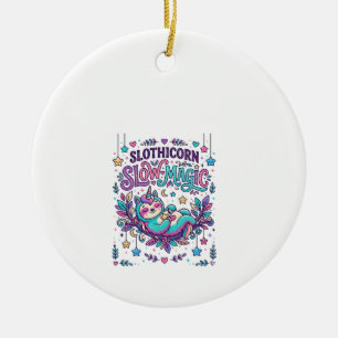 Unicorn Slothicorn Slow Magic Colorful Marketplace Ceramic Ornament