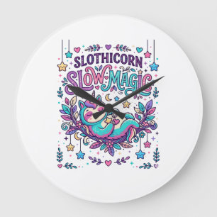 Unicorn Slothicorn Slow Magic Colorful Marketplace Large Clock