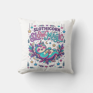 Unicorn Slothicorn Slow Magic Colorful Marketplace Throw Pillow