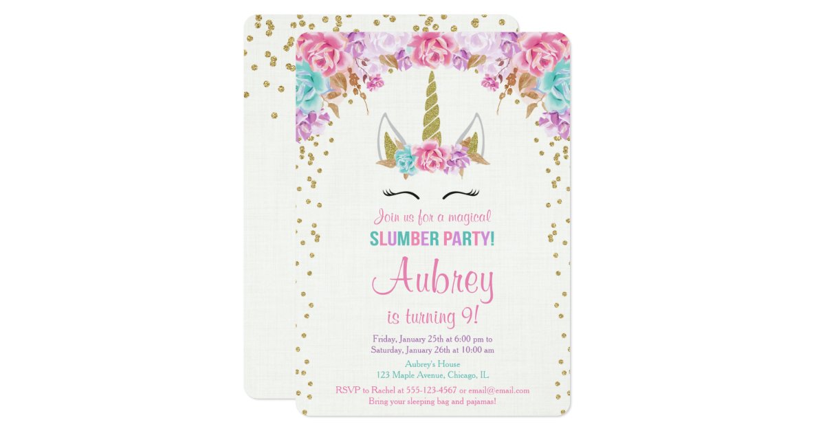 Unicorn Slumber Party Birthday Invitation Zazzle Com