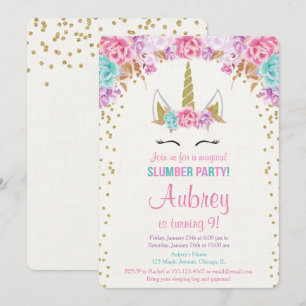 Unicorn slumber party birthday invitation