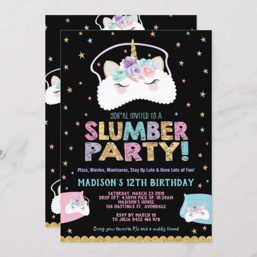 Unicorn Slumber Party Birthday Invitation Pajama