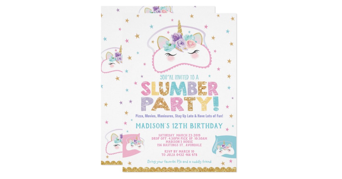 Unicorn Slumber Party Birthday Invitation Pajama Zazzle Com