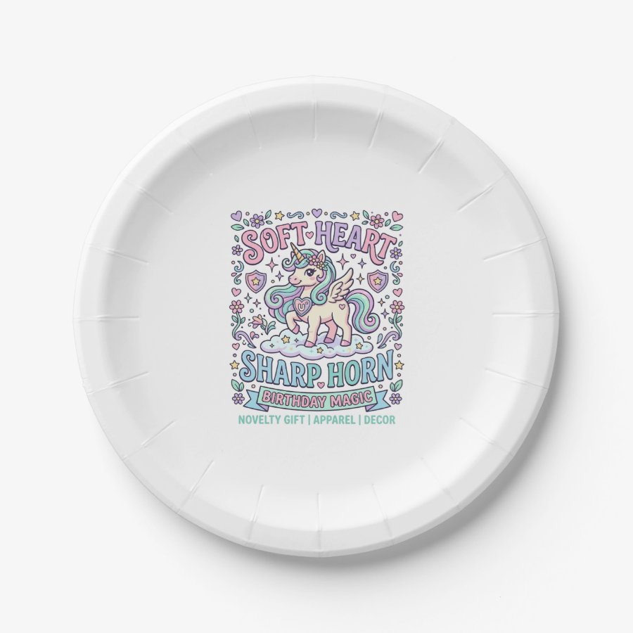 Unicorn Soft Heart Sharp Horn Bold Typography Prod Paper Plates