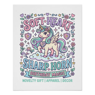 Unicorn Soft Heart Sharp Horn Bold Typography Prod Poster