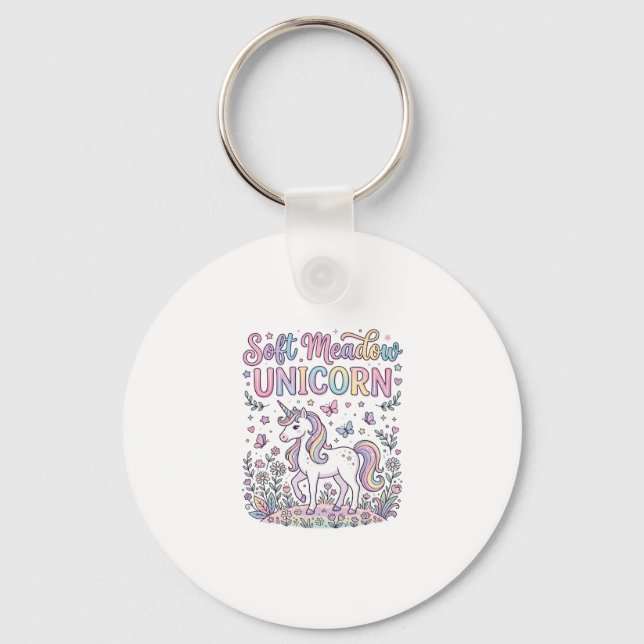 Unicorn Soft Meadow Unicorn Adorable Vector Design Keychain (Front)