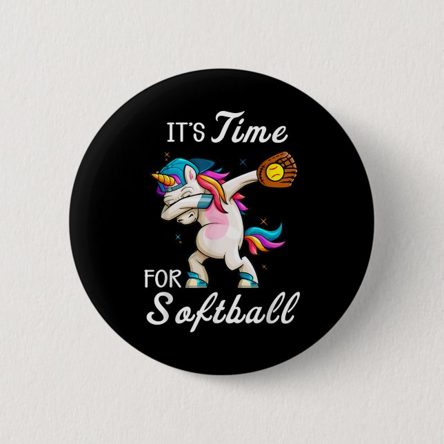 Unicorn Softball Girls Women Softball Button (Front)