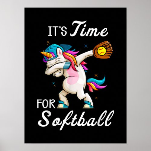 Unicorn Softball Girls Women Softball Poster