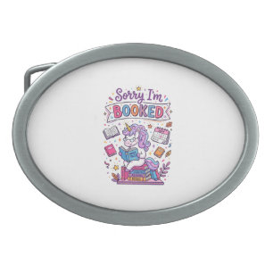 Unicorn Sorry I'm Booked Retro Style Print on Dema Belt Buckle