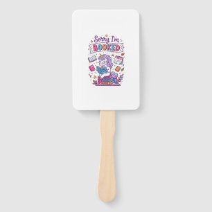 Unicorn Sorry I'm Booked Retro Style Print on Dema Hand Fan