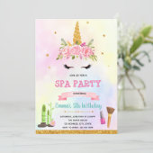 Unicorn spa birthday party invitation (Standing Front)
