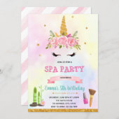 Unicorn spa birthday party invitation (Front/Back)