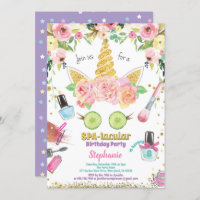 Unicorn spa party birthday invitation watercolor