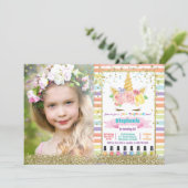 Unicorn spa party girl birthday pastel photo invitation (Standing Front)