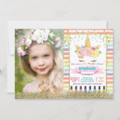 Unicorn spa party girl birthday pastel photo invitation (Front)
