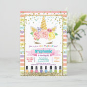 Unicorn spa party girl birthday pastel rainbow invitation (Standing Front)