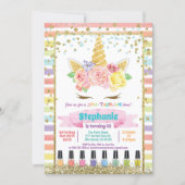 Unicorn spa party girl birthday pastel rainbow invitation (Front)