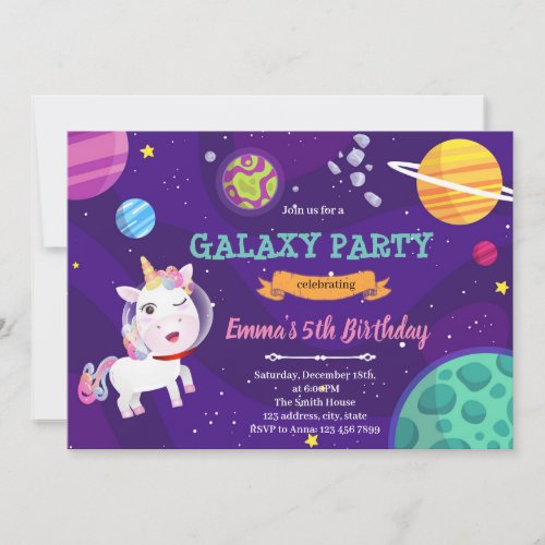 Unicorn space galaxy invitation
