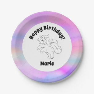 Unicorn Space Happy Birthday Paper Plates