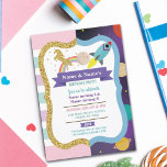 Unicorn & Space Joint Boy Girl Birthday Invites<br><div class="desc">Unicorn & Space shared party invitation. Perfect for 2 children with 2 interests!
Fun invite for any age! Back print included.</div>