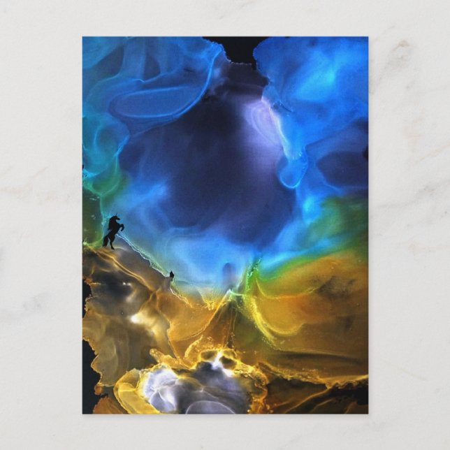 Unicorn Space Nebula blue yellow Alcohol ink art  Postcard (Front)