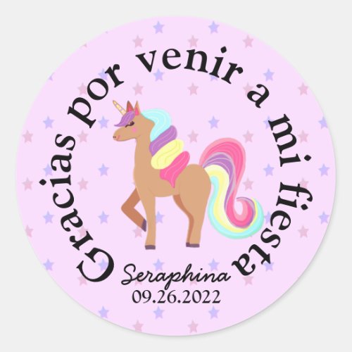 Unicorn Spanish Thank YouGracias Party Favor Classic Round Sticker