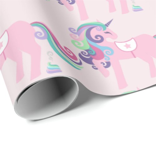 Unicorn Sparkl Glitter Pink Floral Baby Pastel Wrapping Paper