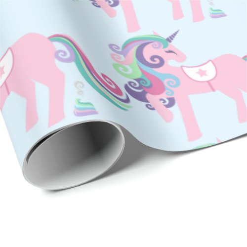 Unicorn Sparkl Glitter Pink Floral Candy Baby Blue Wrapping Paper