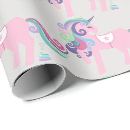Unicorn Sparkl Glitter Pink Floral Candy Baby Gray Wrapping Paper