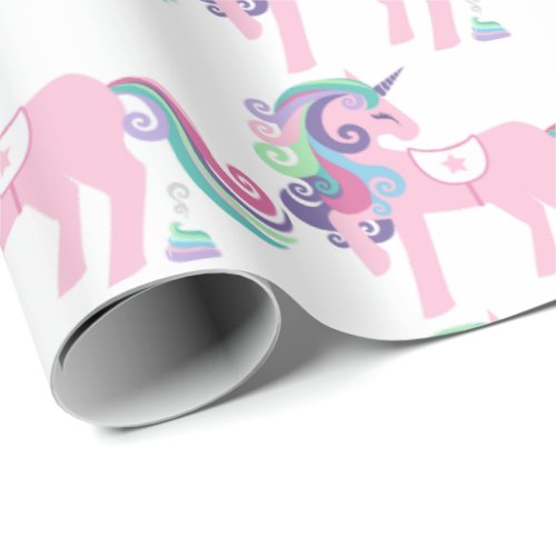 Unicorn Sparkl Glitter Pink Floral Candy White Wrapping Paper