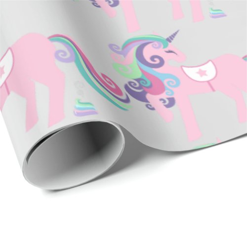 Unicorn Sparkl Glitter Pink Sequin Baby Gray Grey Wrapping Paper