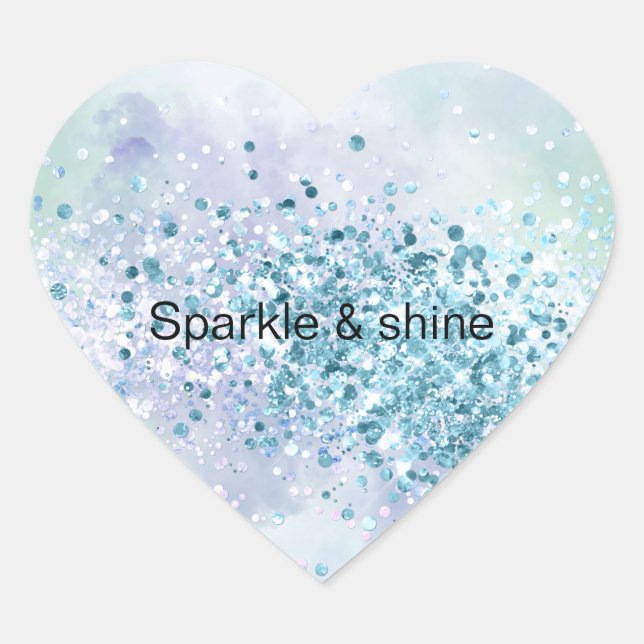 Unicorn Sparkle Aqua Confetti   Heart Sticker (Front)