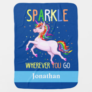 Unicorn Sparkle Blue Baby Blanket