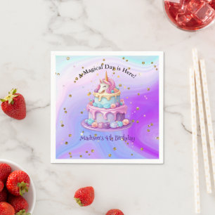 Unicorn Sparkle Blue Purple Cake 4th Birthday Napkins