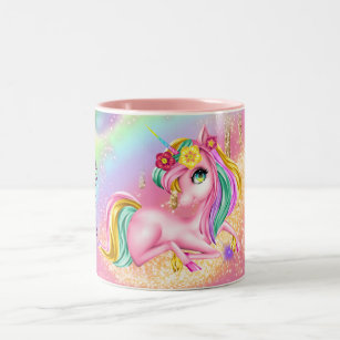 Unicorn sparkle girls pink DIY NAME girly Two-Tone Coffee Mug